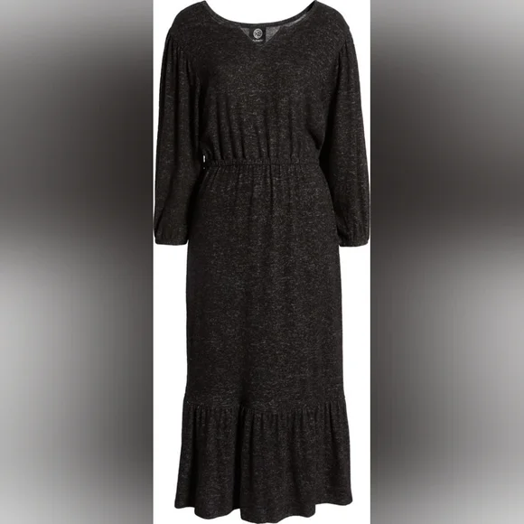 bobeau | Dresses | Brushed Flounce Hem Midi Dress Bobeau Black | Poshmark